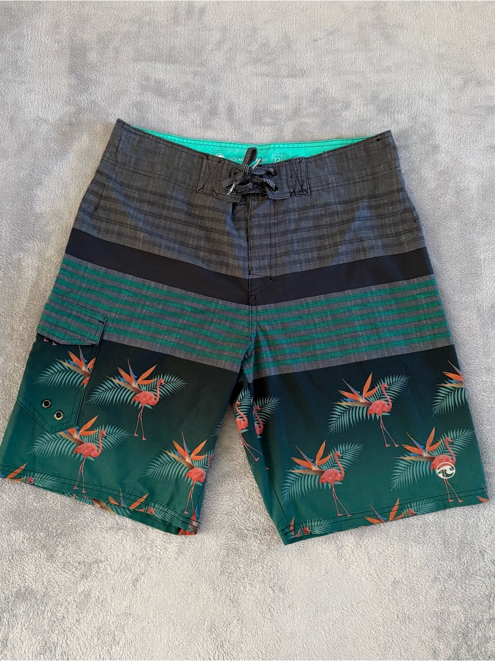 Ocean Current Men's Flamingo Board Shorts Size 32 Bird of Paradise Swim Trunks